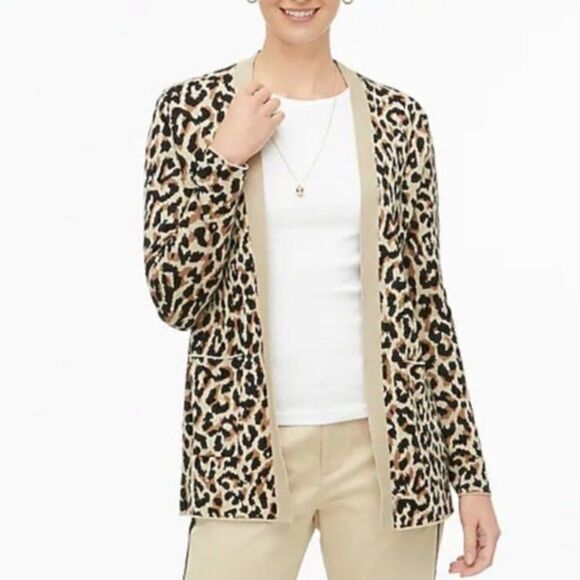 J. Crew Factory Leopard Print Open Front Cardigan Sweater Size Small - Picture 1 of 6